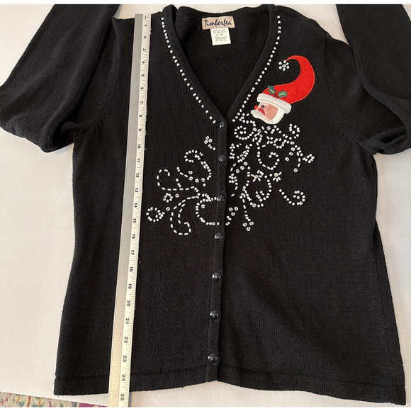 Vtg Timberlea Women's M Beaded Whimsical Santa Cardigan Sweater Christmas Party - Picture 5 of 8